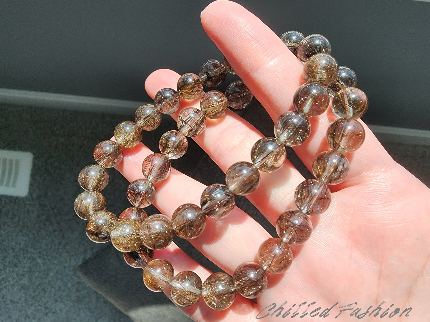 [Bracelet] Natural 9mm Black Copper Titanium Quartz Bracelet