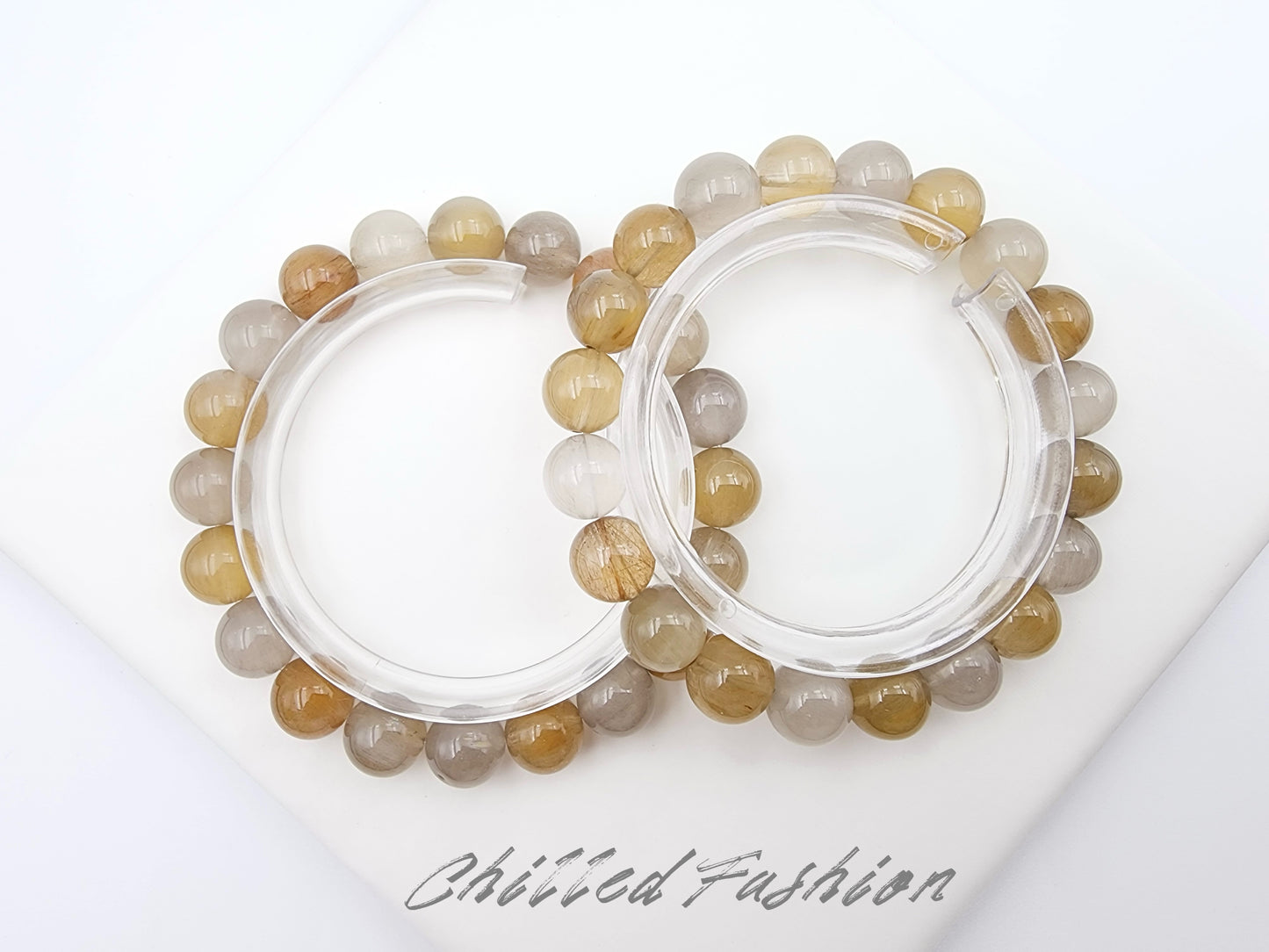 [Bracelet] 10mm Gray-Yellow Rabbit Hair Quartz