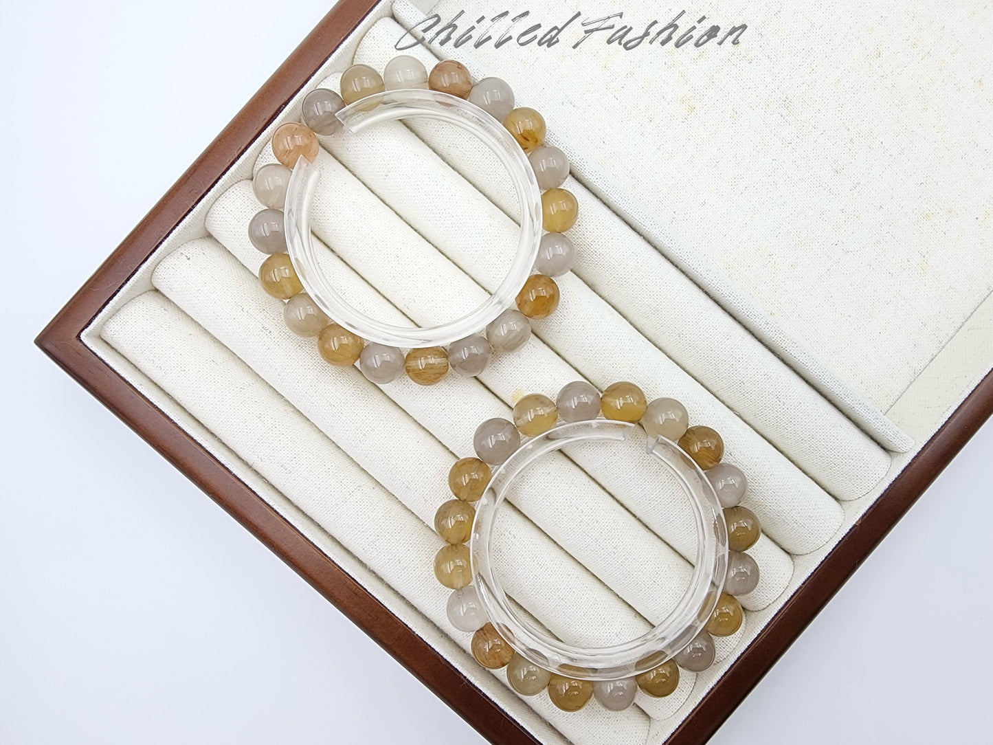 [Bracelet] 10mm Gray-Yellow Rabbit Hair Quartz