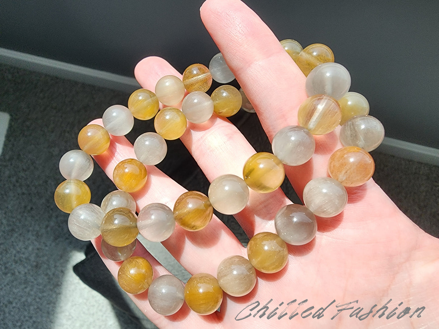 [Bracelet] 10mm Gray-Yellow Rabbit Hair Quartz