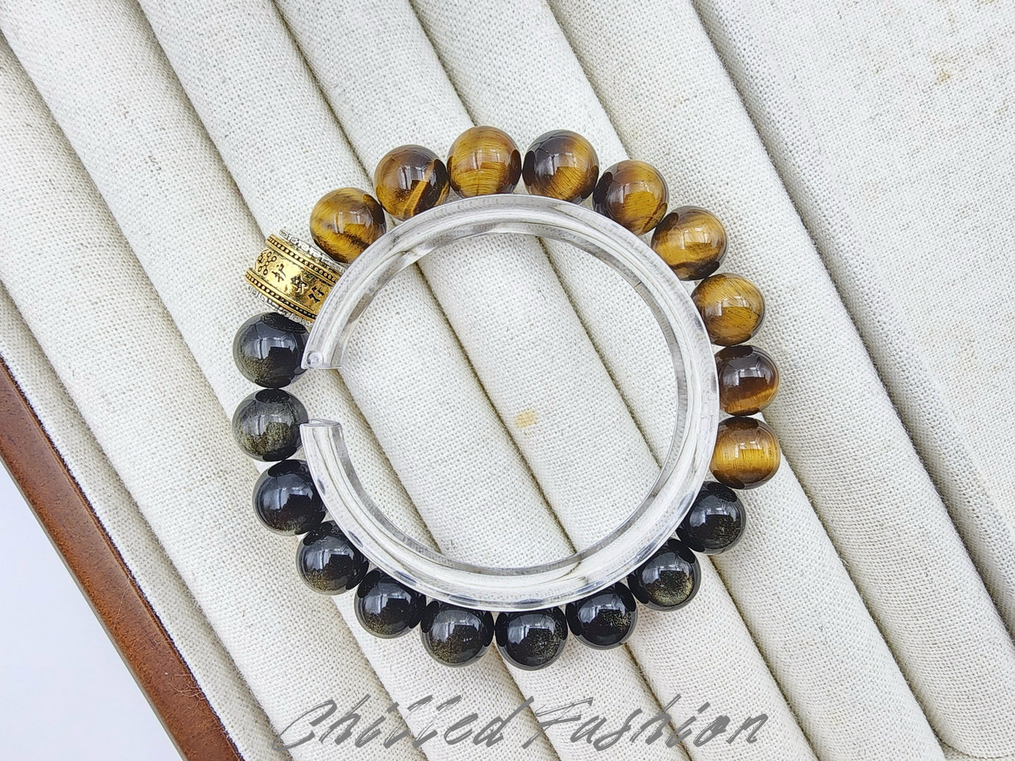[Bracelet] 9mm Gold Sheen Obsidian and Yellow Tiger's Eye Bracelet