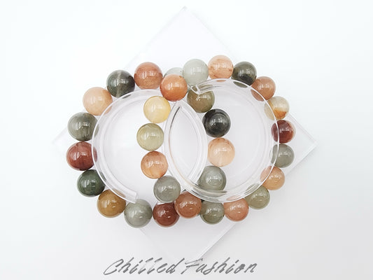 [Bracelet] Unique Harmony: Rabbit Hair Quartz 兔毛 Bracelet with Multicolored Beads