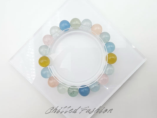 [Bracelet] Elegant 10mm Morganite Beaded Stretch Bracelet - Perfect for Any Occasion