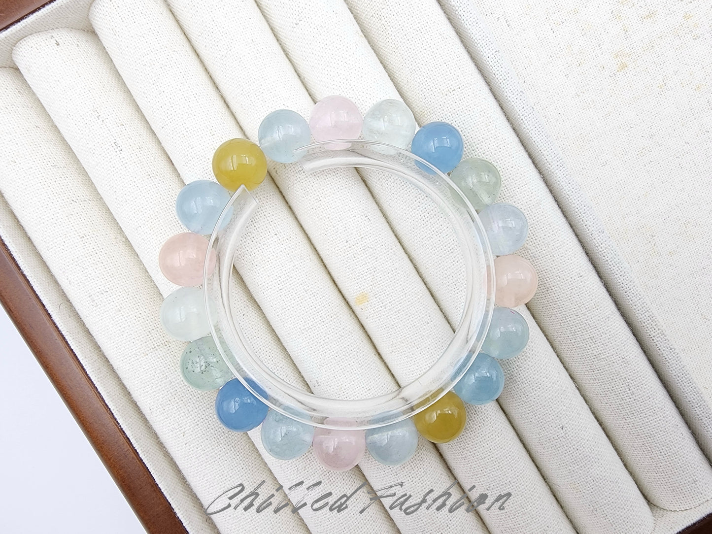 [Bracelet] Elegant 10mm Morganite Beaded Stretch Bracelet - Perfect for Any Occasion
