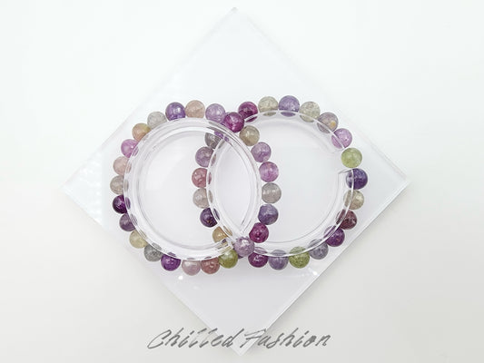 [Bracelet] Natural Gemstone: Multicolored Lepidolite 彩祖母晶 Stretch Bracelet