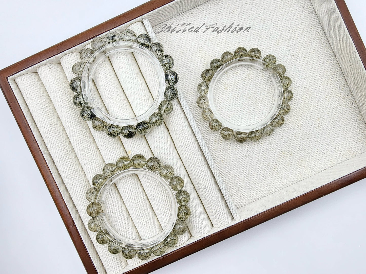[Bracelet] 10mm Quartz Bracelet with Green Tourmaline Needles - Wealth & Abundance