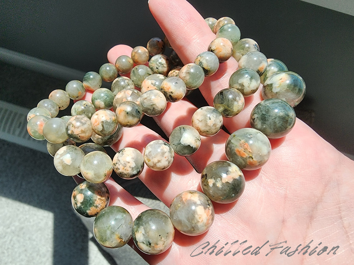 [Bracelet] Cherry Blossom Green Rutilated Quartz Bracelet – Unique Natural Gemstone Jewelry