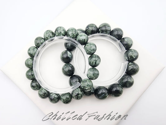 [Bracelet] Genuine Seraphinite 绿龙晶 Gemstone Bracelet: Earth's Energy on Your Wrist