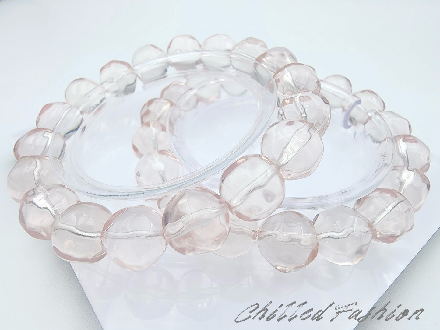 [Bracelet] Icy Peach Pink Rose Quartz Pineapple-Cut Bead 冰橘粉菠萝珠 Bracelet