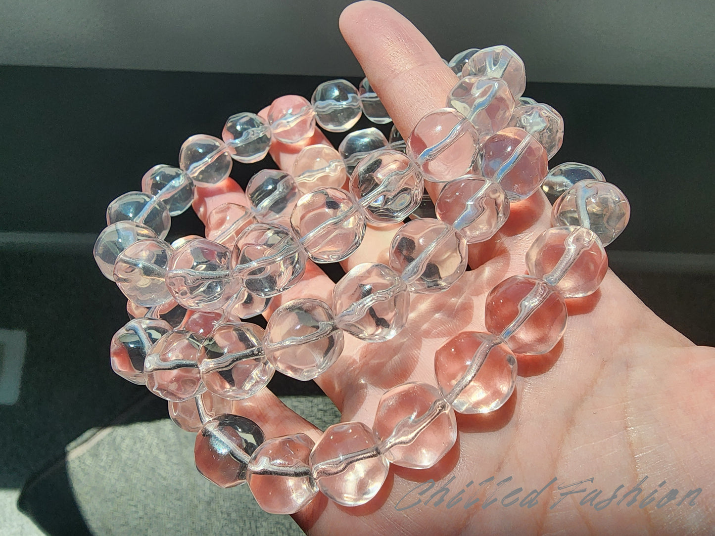 [Bracelet] Icy Peach Pink Rose Quartz Pineapple-Cut Bead 冰橘粉菠萝珠 Bracelet