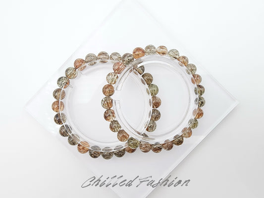 [Bracelet] Handcrafted 7mm Black Gold Rutilated Quartz 黑金超 Bracelet - Elegant Energy Balancing Jewelry