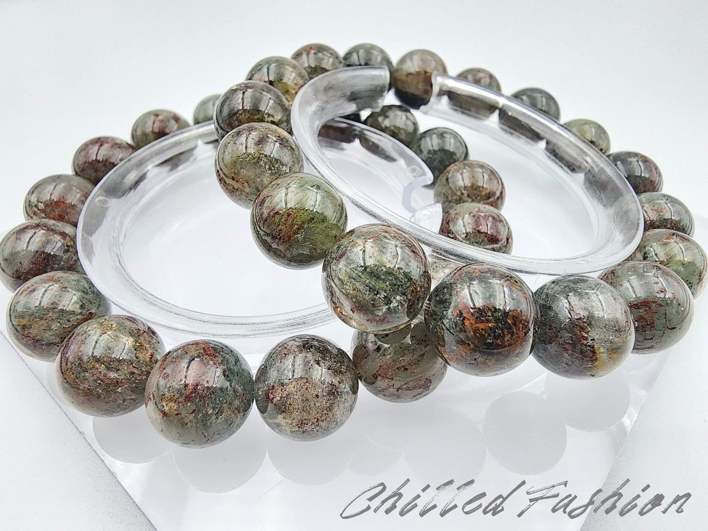 [Bracelet] 12mm Forest Ember Phantom Quartz Bracelet