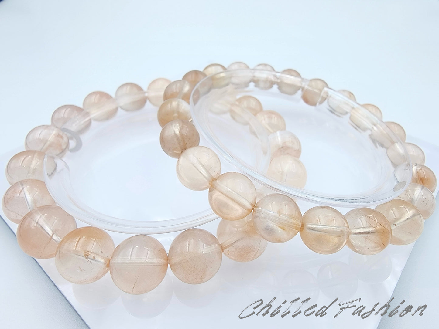 [Bracelet] Orange-Pink Rabbit Hair Quartz Bracelet
