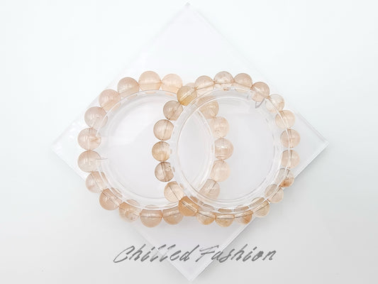 [Bracelet] Orange-Pink Rabbit Hair Quartz Bracelet
