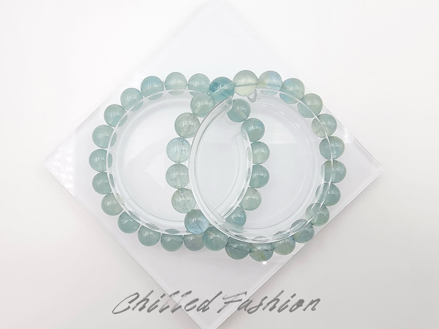 [Bracelet] 9mm Seafoam Blue Aquamarine Bracelet