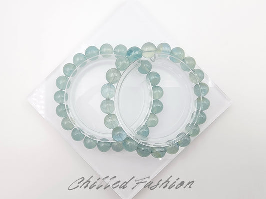 [Bracelet] 9mm Seafoam Blue Aquamarine Bracelet