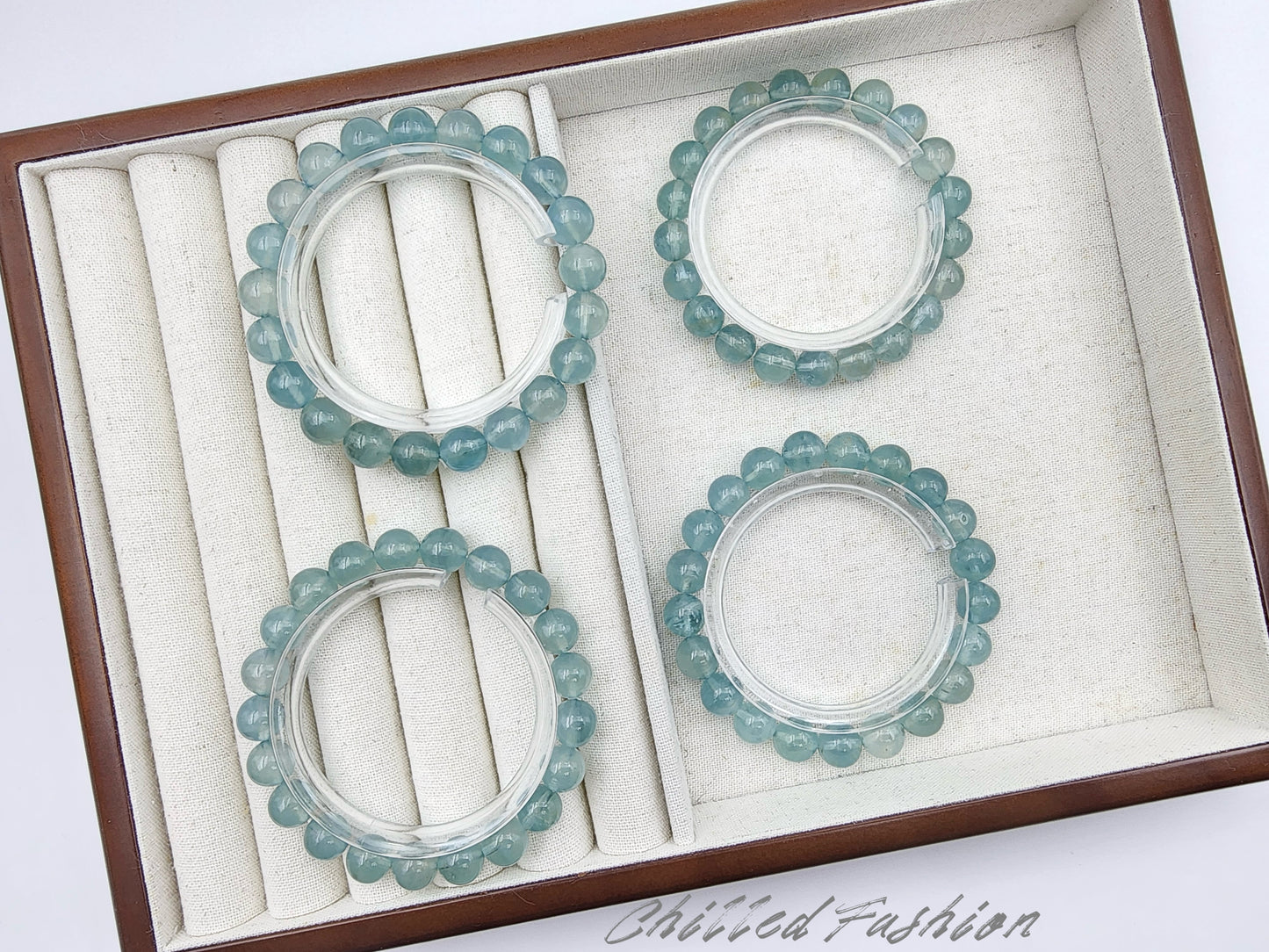 [Bracelet] 9mm Seafoam Blue Aquamarine Bracelet