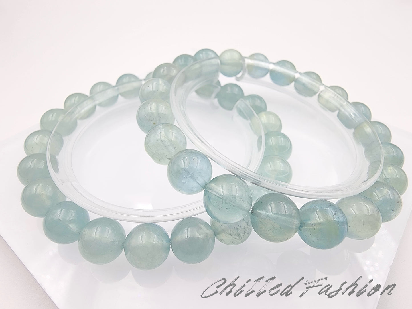 [Bracelet] 9mm Seafoam Blue Aquamarine Bracelet