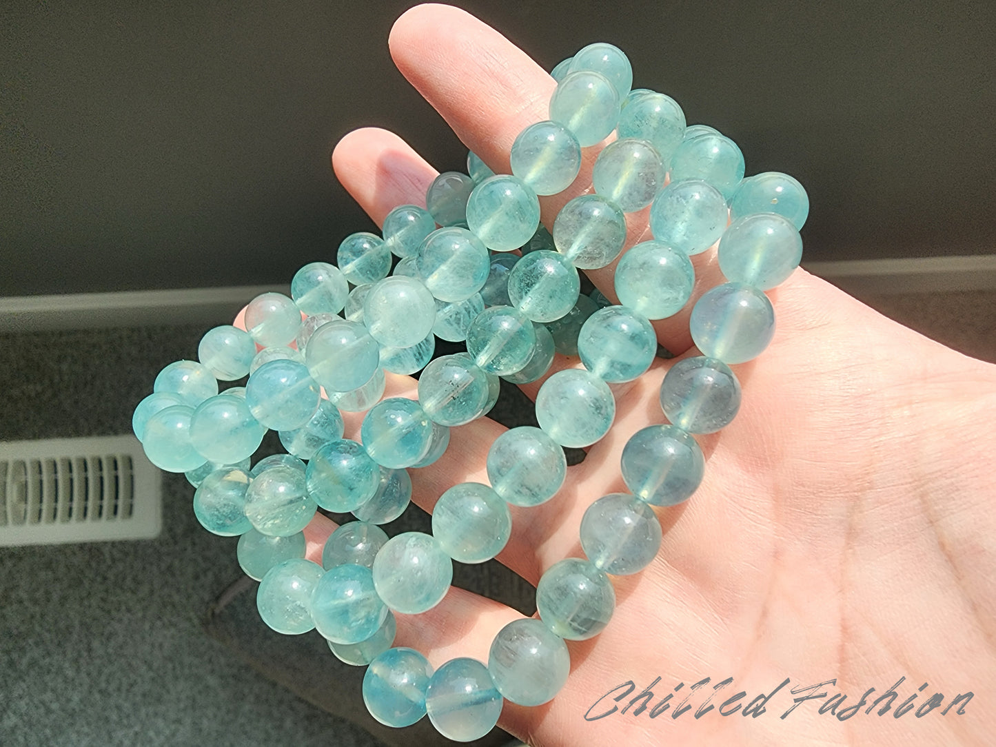 [Bracelet] 9mm Seafoam Blue Aquamarine Bracelet