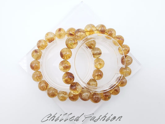 [Bracelet] Sun-Kissed Brilliance: 11mm Round Whiskey Yellow Citrine Bead 黄塔晶 Stacking Bracelet