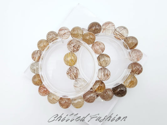 [Bracelet] Rutilate Style Tourmalinated Quartz Bracelet – Natural Multitone Tourmaline Threads
