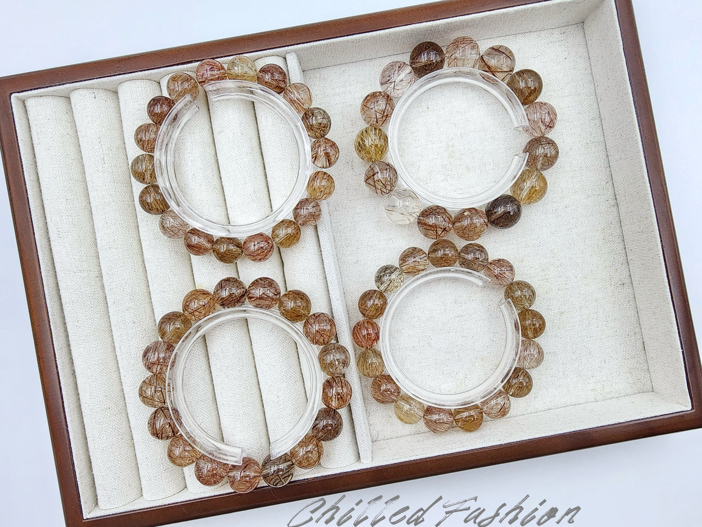 [Bracelet] Rutilate Style Tourmalinated Quartz Bracelet – Natural Multitone Tourmaline Threads