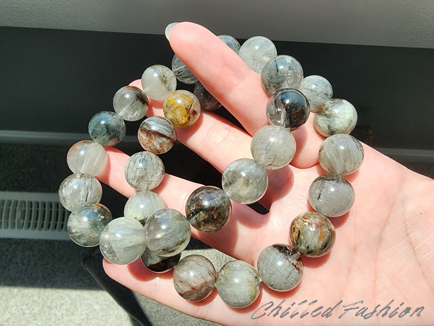[Bracelet] Natural 13mm Rutilated Phantom Quartz Bracelet