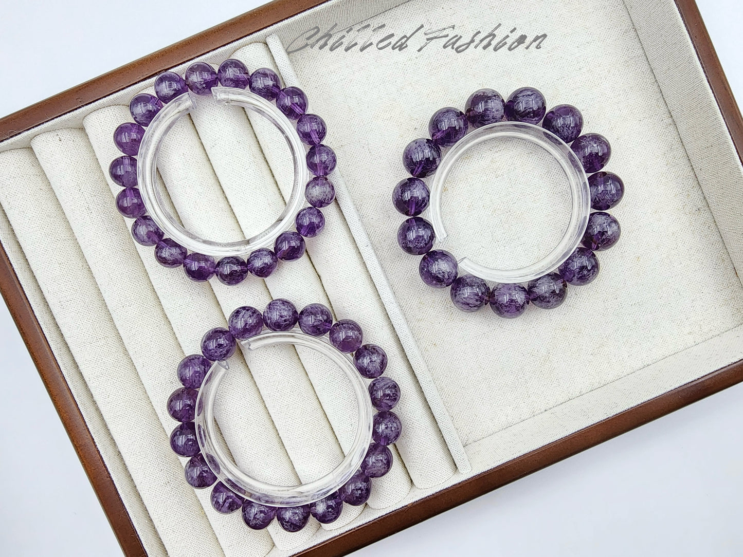 [Bracelet] Natural Amethyst Bracelet with Snow Feather Inclusions