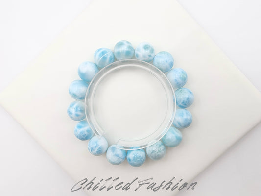 [Bracelet] Stunning Natural 13mm Larimar 海纹石 Bracelet – Ocean Blue Gemstone Jewelry