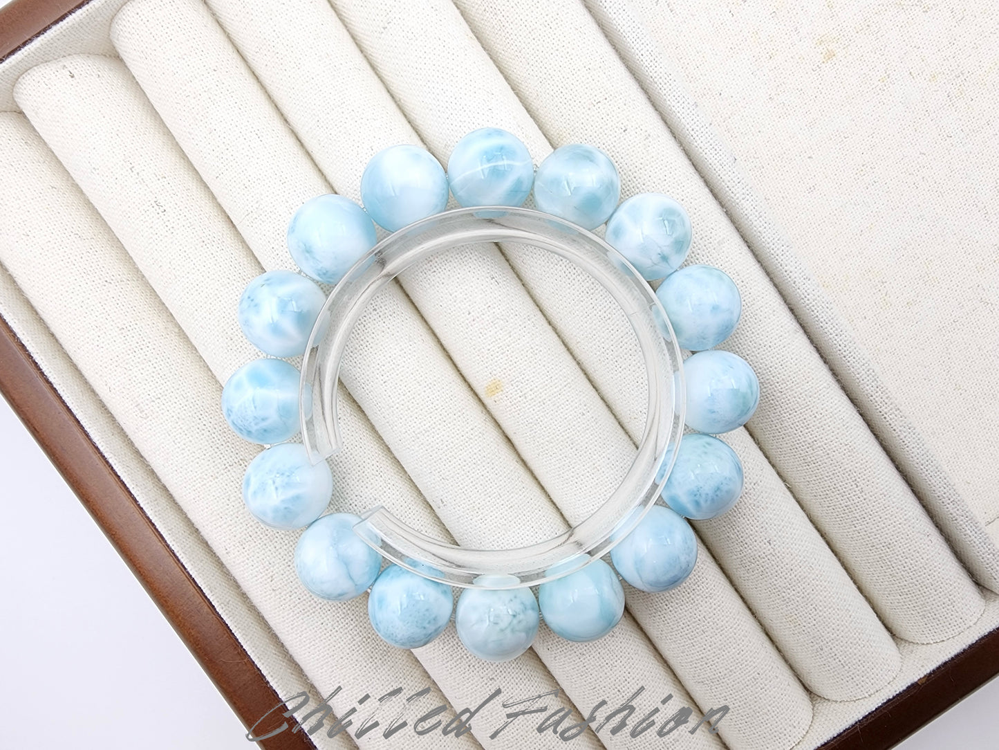 [Bracelet] Stunning Natural 13mm Larimar 海纹石 Bracelet – Ocean Blue Gemstone Jewelry