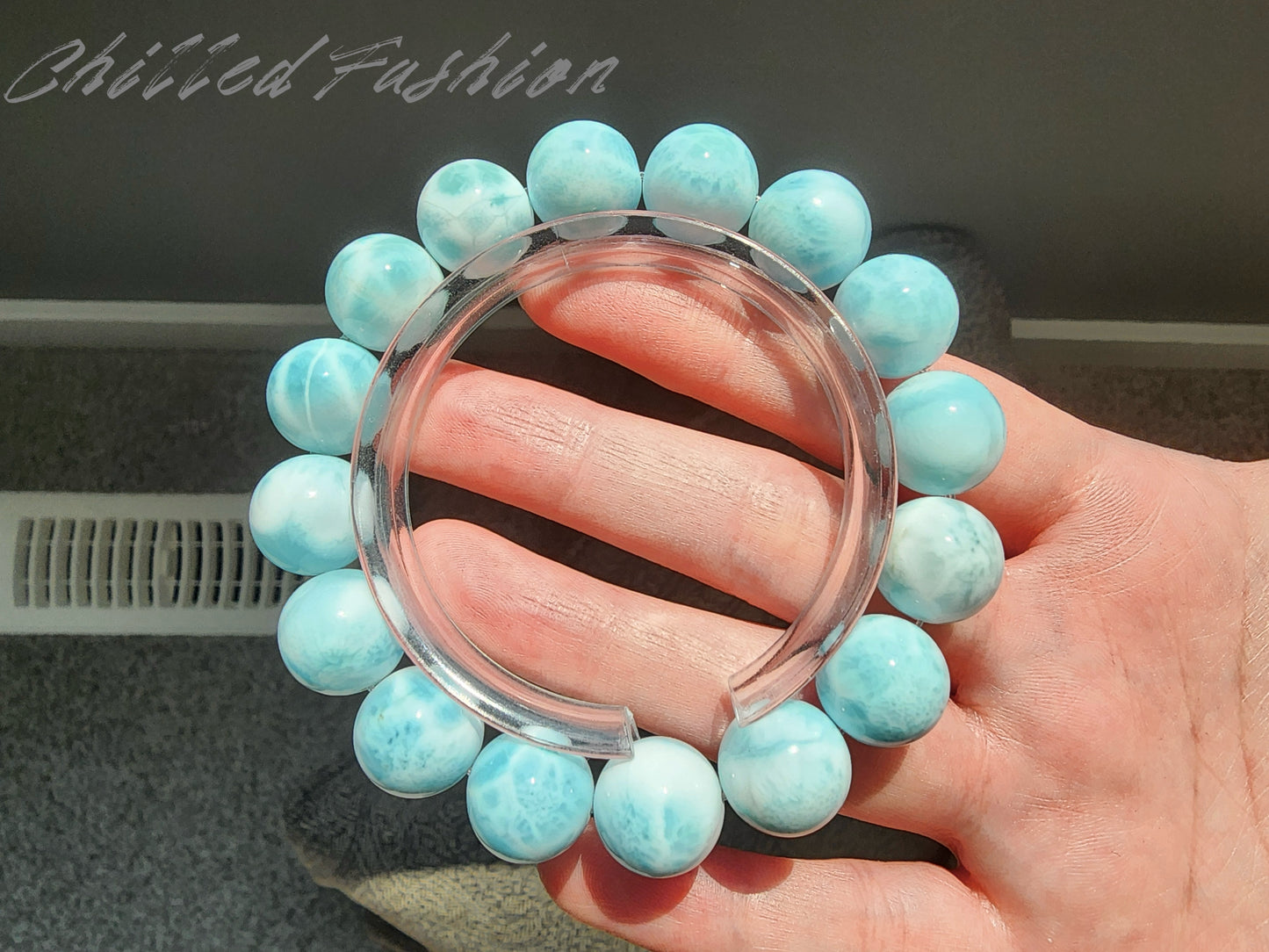 [Bracelet] Stunning Natural 13mm Larimar 海纹石 Bracelet – Ocean Blue Gemstone Jewelry