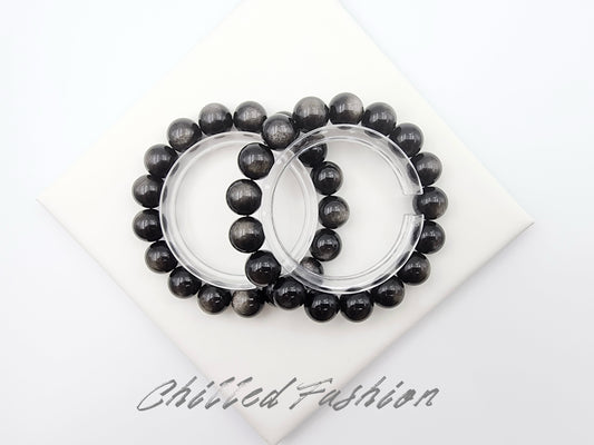 [Bracelet] Unleash Your Inner Strength: 12mm Silver Obsidian 银耀石 Bracelet