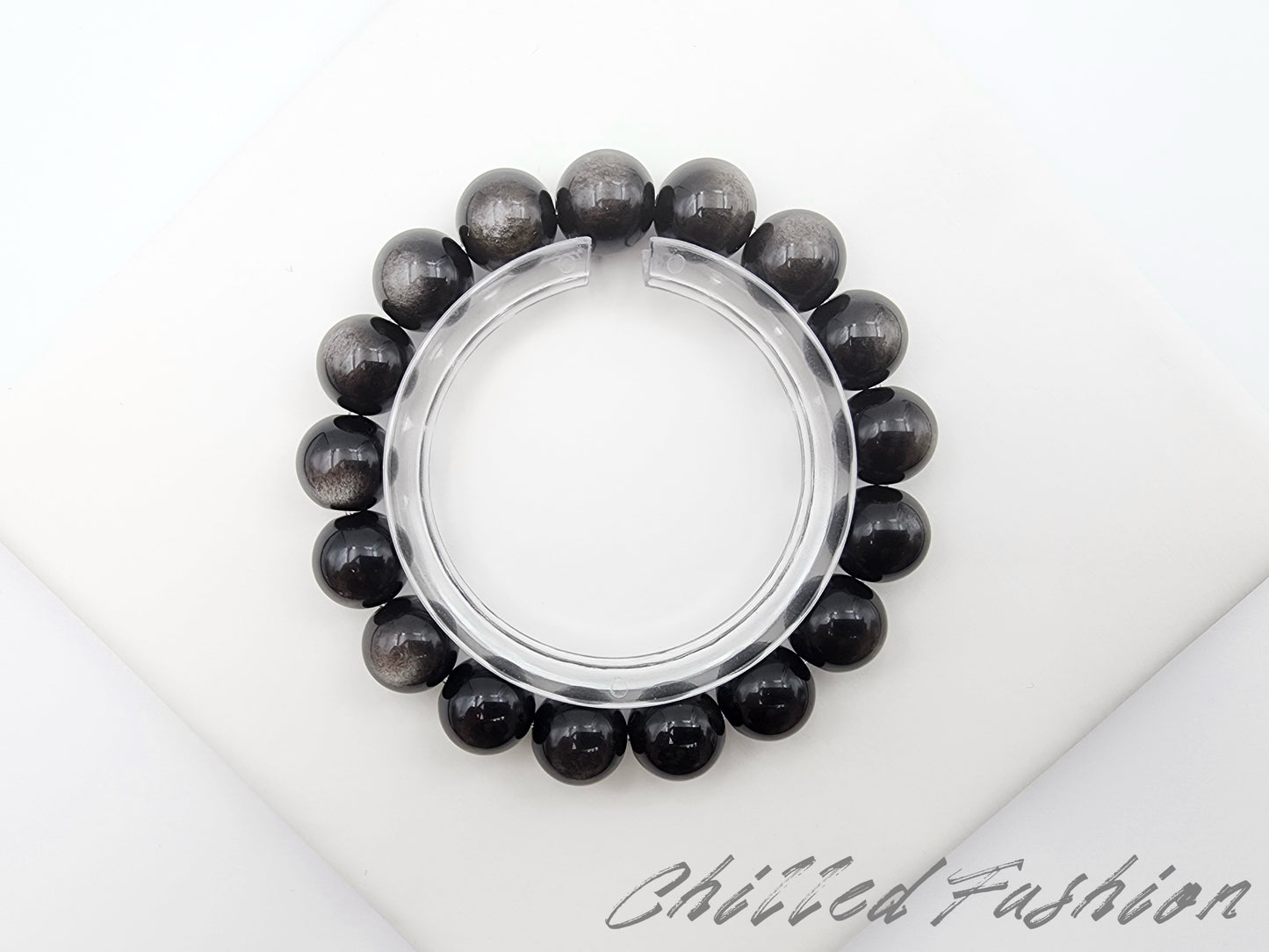 [Bracelet] Unleash Your Inner Strength: 12mm Silver Obsidian 银耀石 Bracelet
