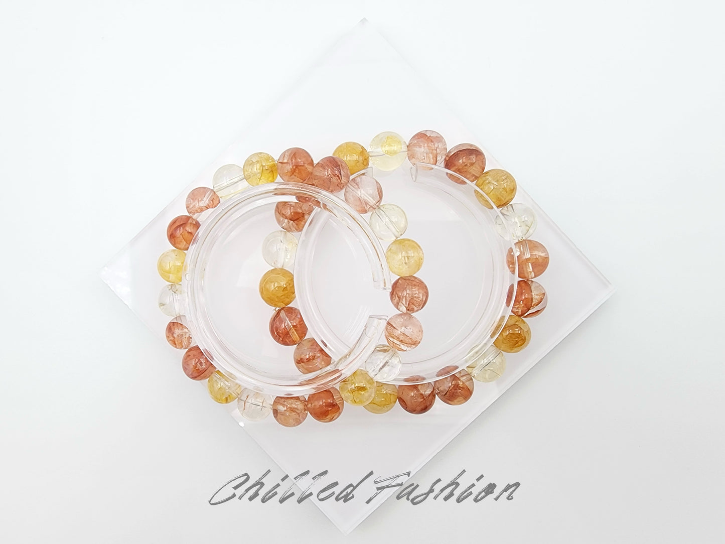 [Bracelet] Harmony in Red and Gold: Hematoid Quartz 锦鲤色胶花 Round Bead Bracelet