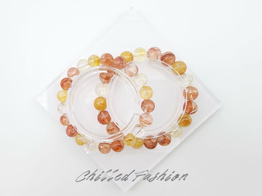 [Bracelet] Harmony in Red and Gold: Hematoid Quartz 锦鲤色胶花 Round Bead Bracelet