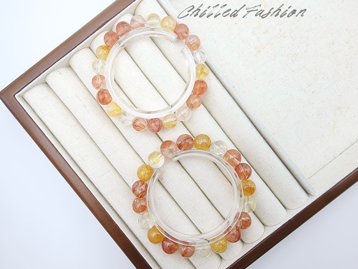 [Bracelet] Harmony in Red and Gold: Hematoid Quartz 锦鲤色胶花 Round Bead Bracelet