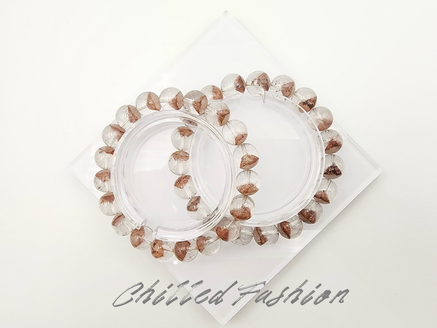 [Bracelet] 10mm Red Phantom Quartz Bracelet with Pyramid Inclusions
