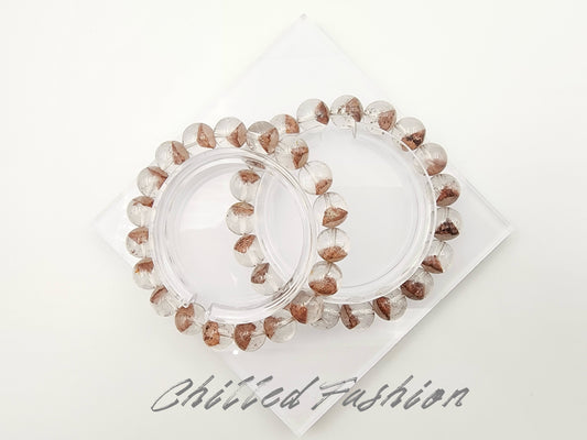 [Bracelet] 10mm Red Phantom Quartz Bracelet with Pyramid Inclusions