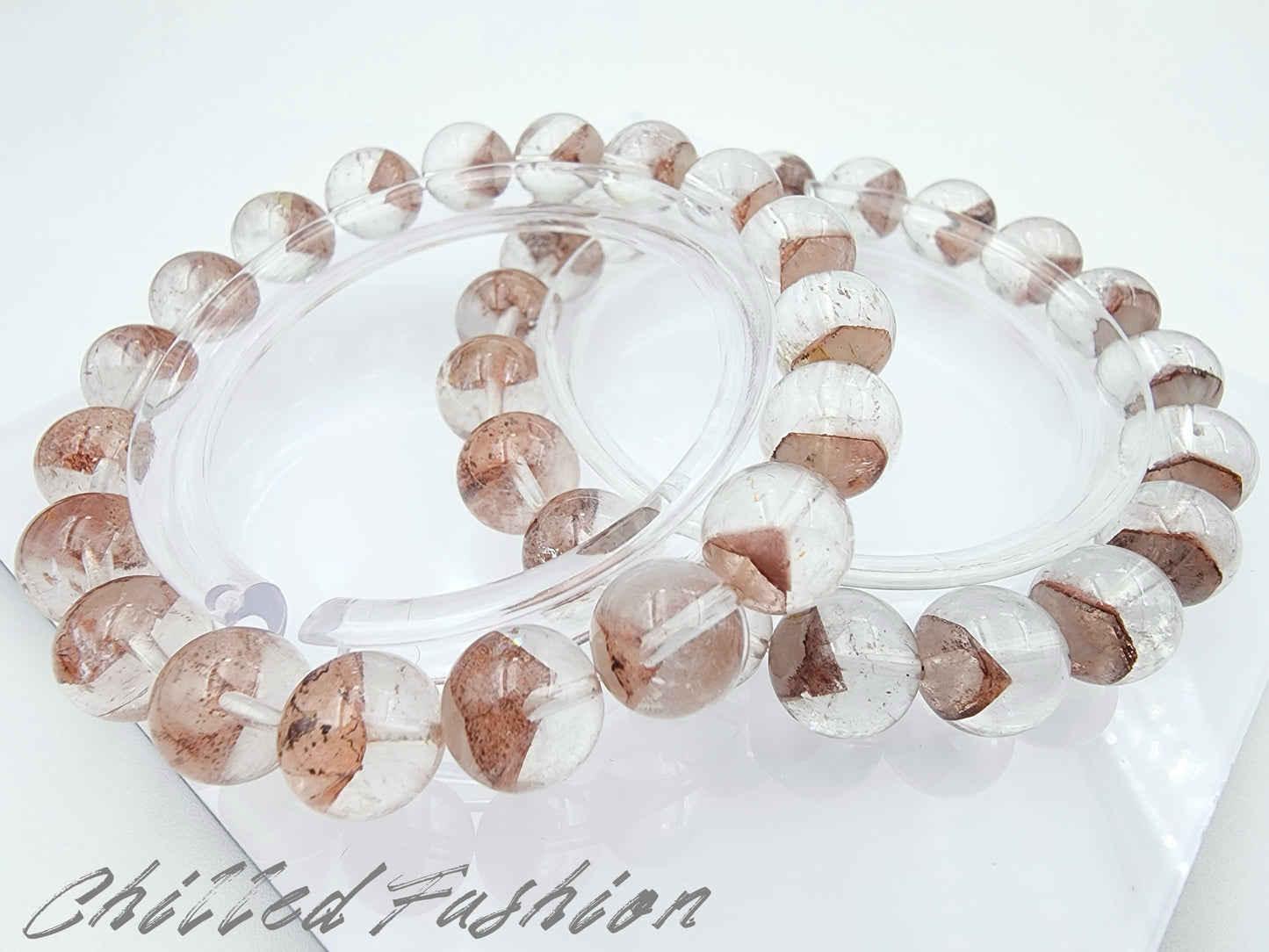 [Bracelet] 10mm Red Phantom Quartz Bracelet with Pyramid Inclusions