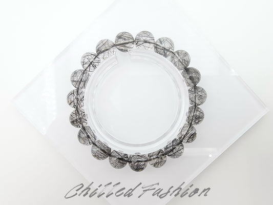 [Bracelet] Natural 10mm Lace Black Rutilated Quartz Bracelet