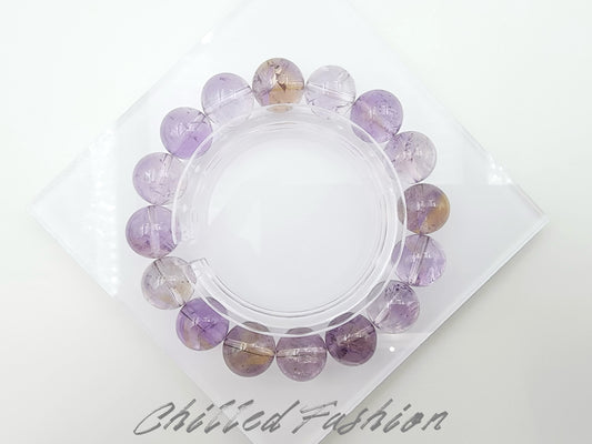 [Bracelet] Natural 13mm Amethyst Bracelet with Mixed Color Beads