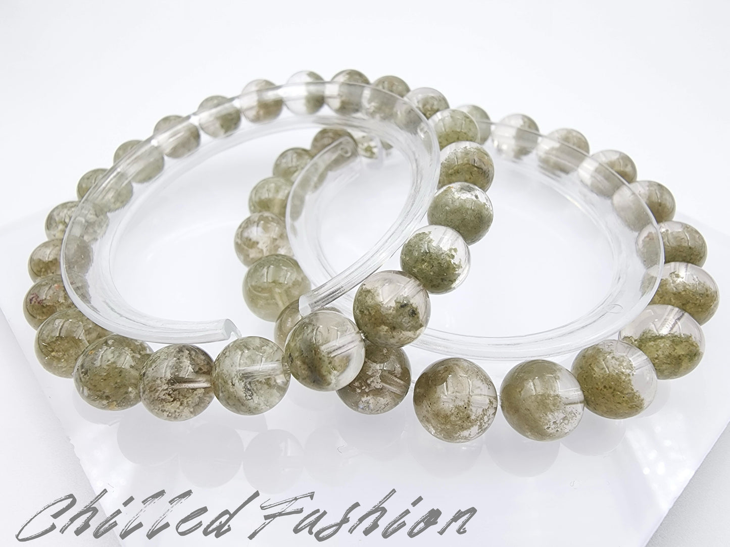 [Bracelet] Matcha Green Phantom Quartz Bracelet with Wealth Bowl Inclusions