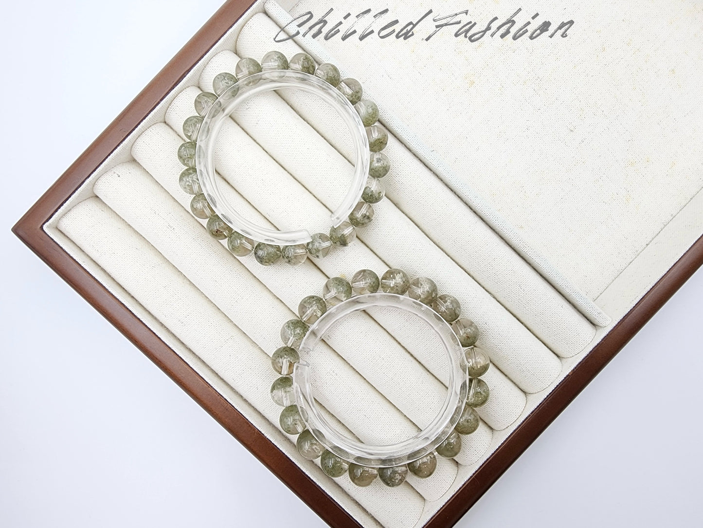 [Bracelet] Matcha Green Phantom Quartz Bracelet with Wealth Bowl Inclusions