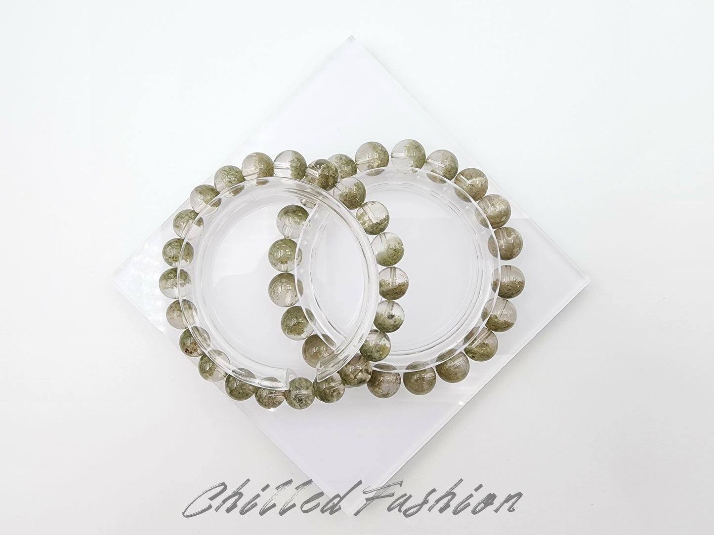[Bracelet] Matcha Green Phantom Quartz Bracelet with Wealth Bowl Inclusions