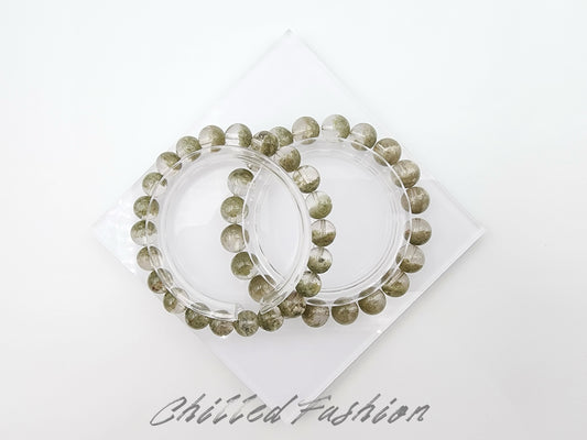 [Bracelet] Matcha Green Phantom Quartz Bracelet with Wealth Bowl Inclusions