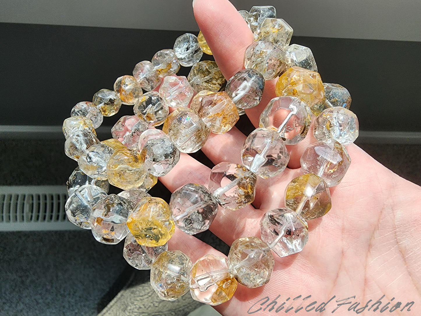 [Bracelet] Multicolor Brazilian Herkimer Quartz Bracelet – Pineapple Cut Faceted Beads
