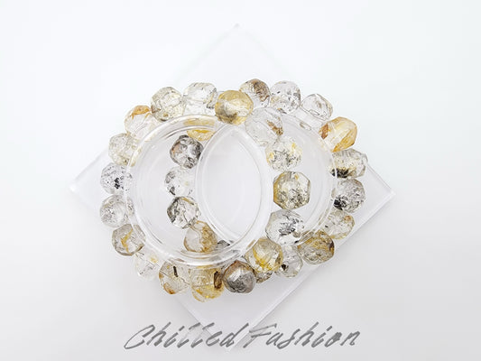 [Bracelet] Multicolor Brazilian Herkimer Quartz Bracelet – Pineapple Cut Faceted Beads