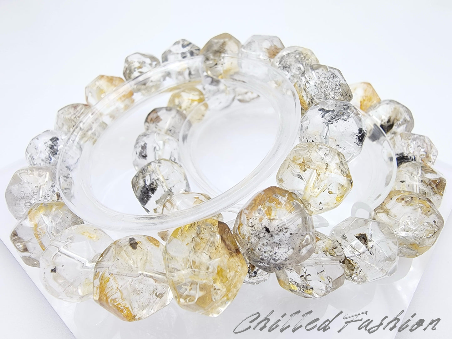 [Bracelet] Multicolor Brazilian Herkimer Quartz Bracelet – Pineapple Cut Faceted Beads