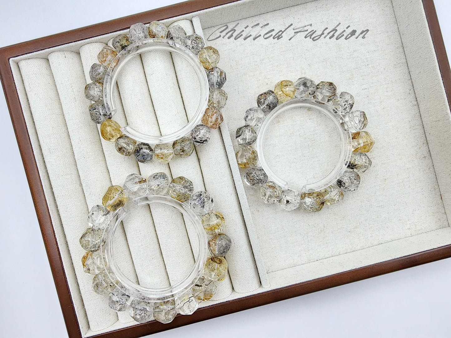 [Bracelet] Multicolor Brazilian Herkimer Quartz Bracelet – Pineapple Cut Faceted Beads