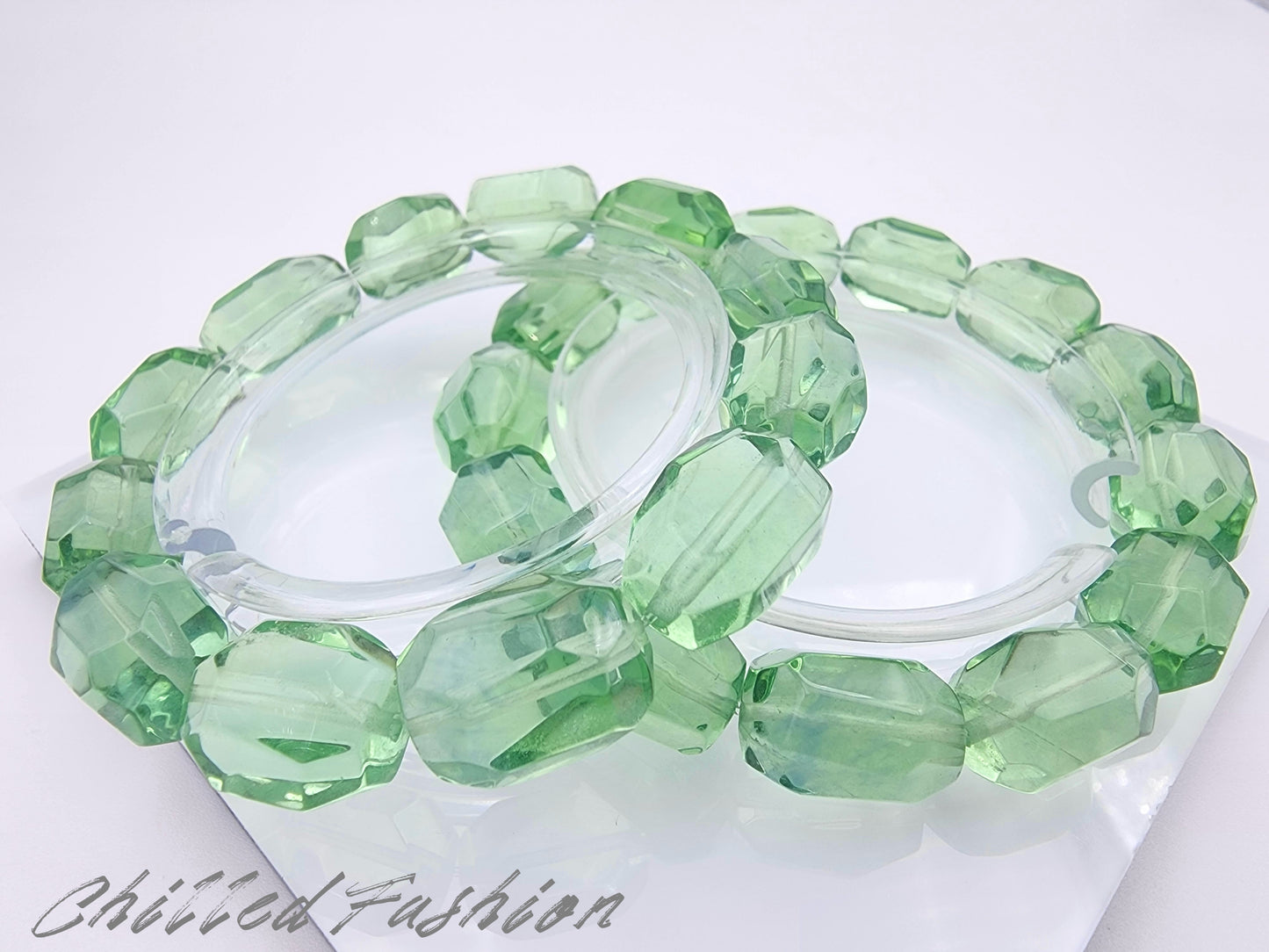 [Bracelet] Natural Green Fluorite Faceted Nugget Bracelet